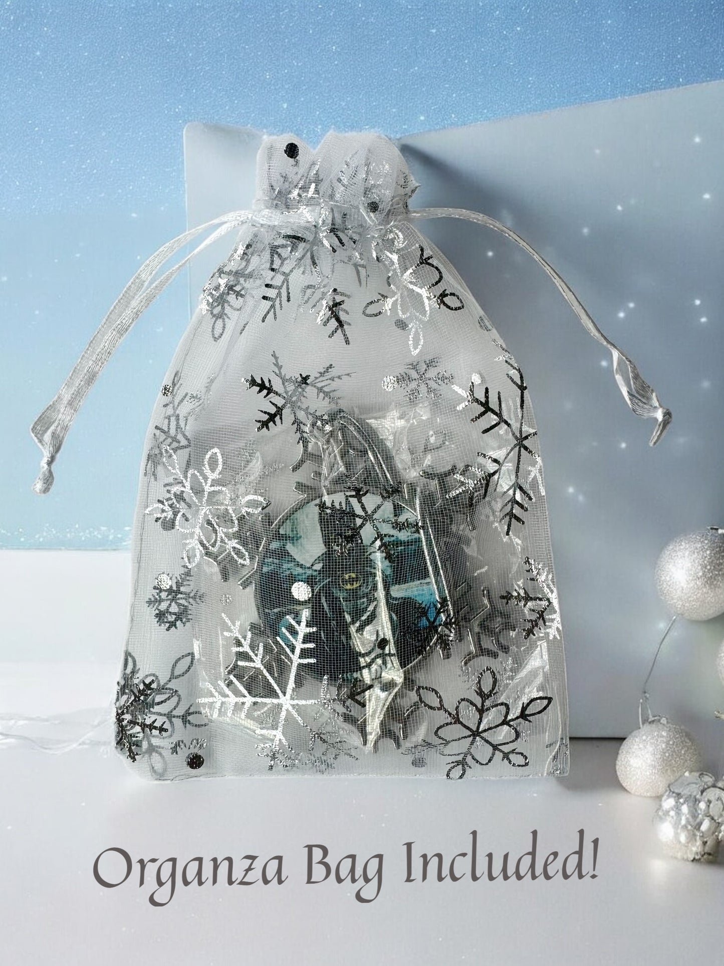 ORNAMENT 3"x 3" Silver Snowflake "L’Amour Et Purr" (Image on both sides)