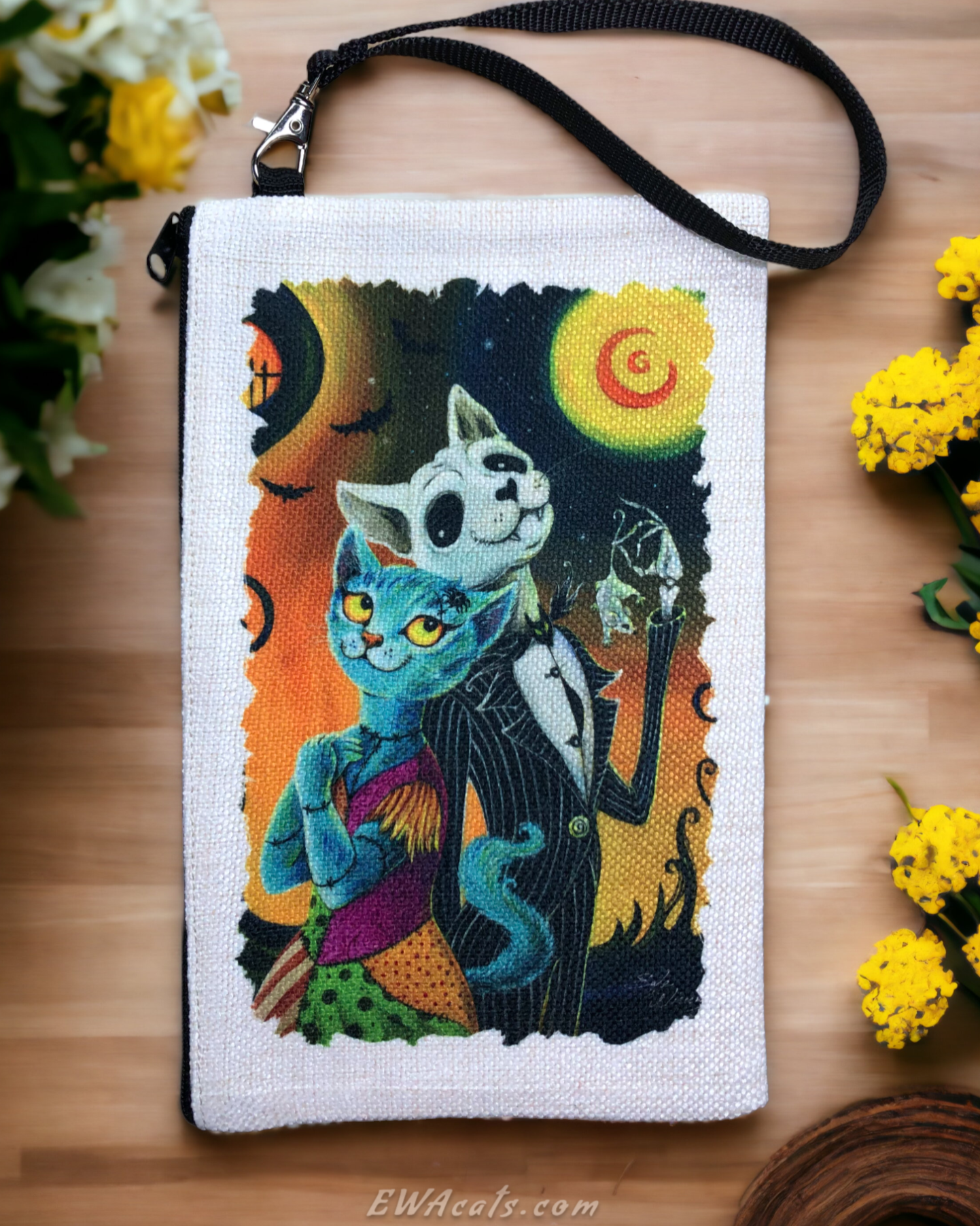 Linen Wallet "Jack and Sally Meows"