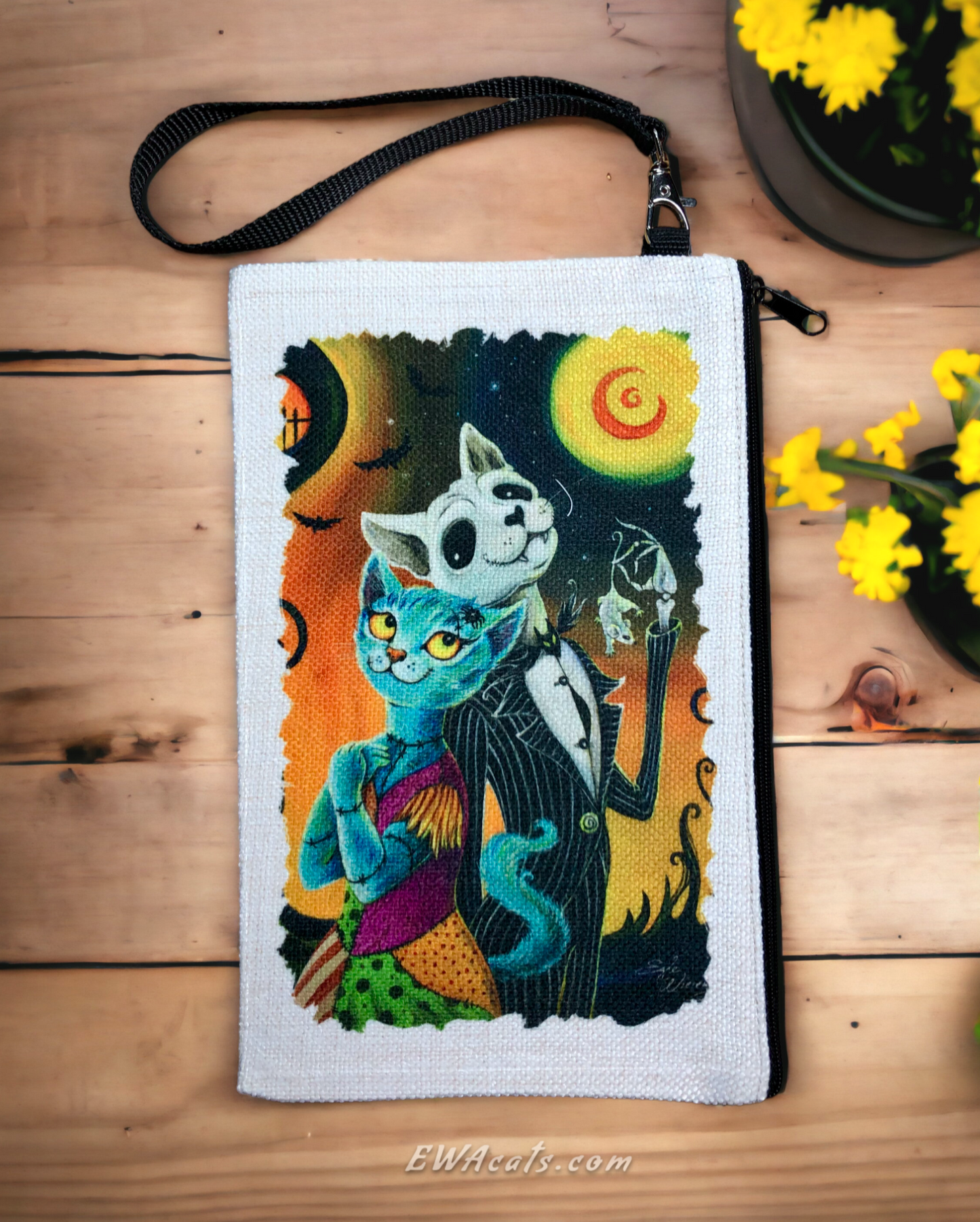 Linen Wallet "Jack and Sally Meows"