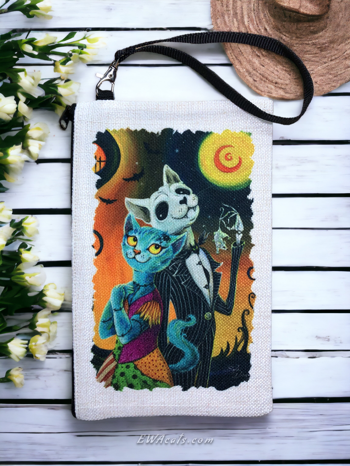 Linen Wallet "Jack and Sally Meows"