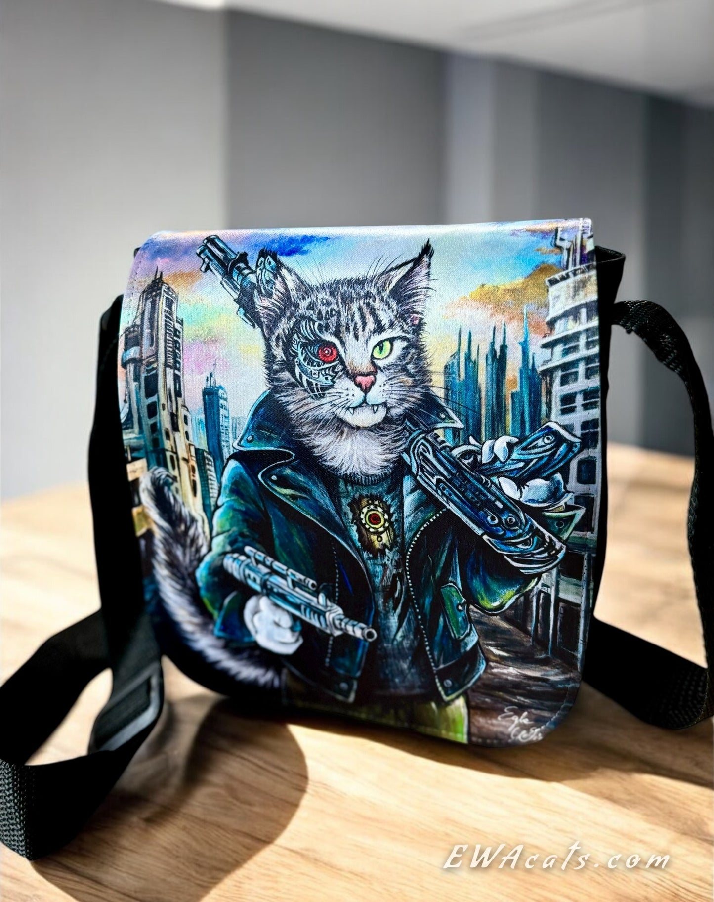 Shoulder Bag "Purrminator!" with a Removable Flap