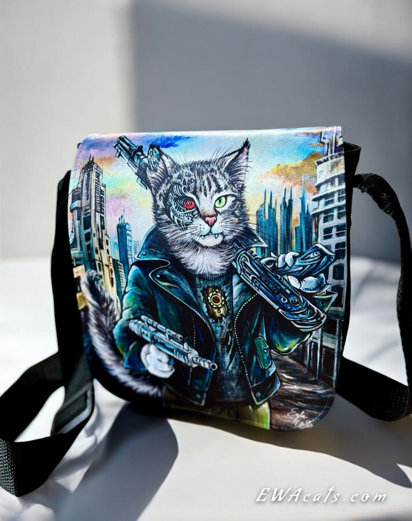 Shoulder Bag "Purrminator!" with a Removable Flap