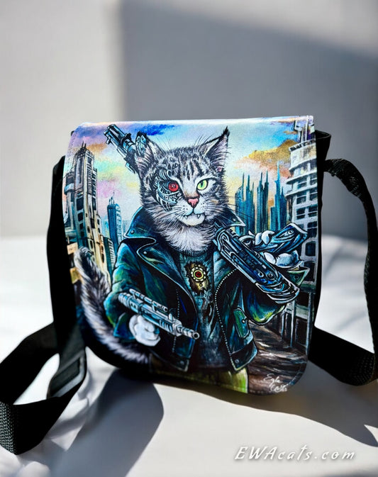 Shoulder Bag "Purrminator!" with a Removable Flap