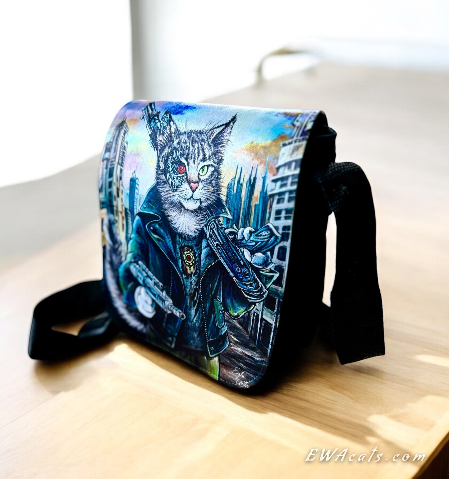 Shoulder Bag "Purrminator!" with a Removable Flap