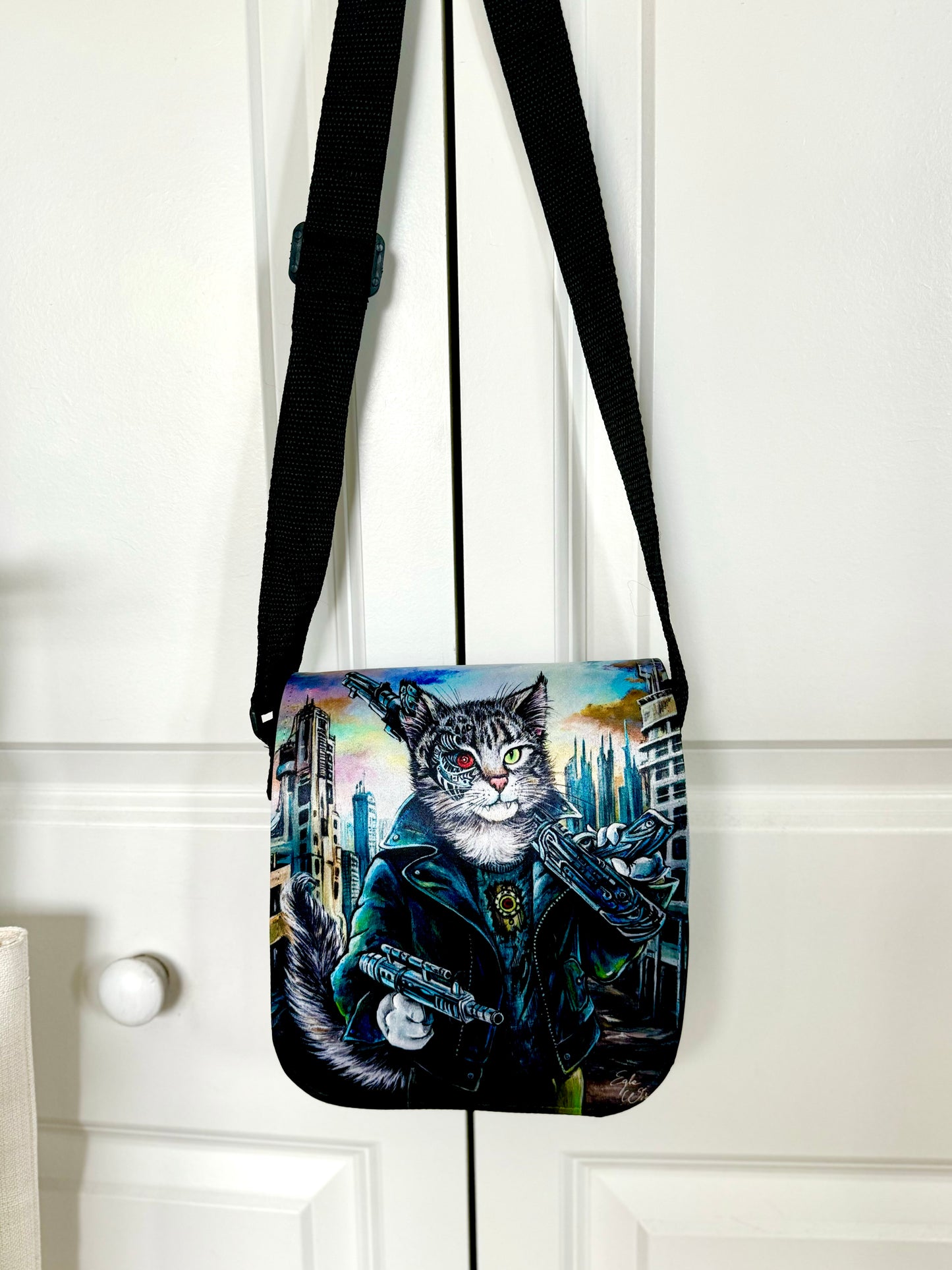 Shoulder Bag "Purrminator!" with a Removable Flap