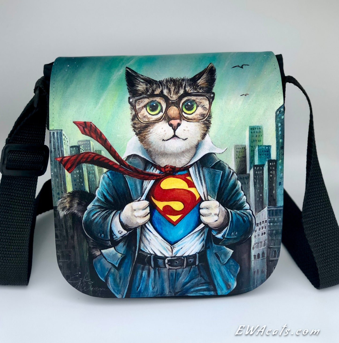 Shoulder Bag "The Cat of Steel" with a Removable Flap