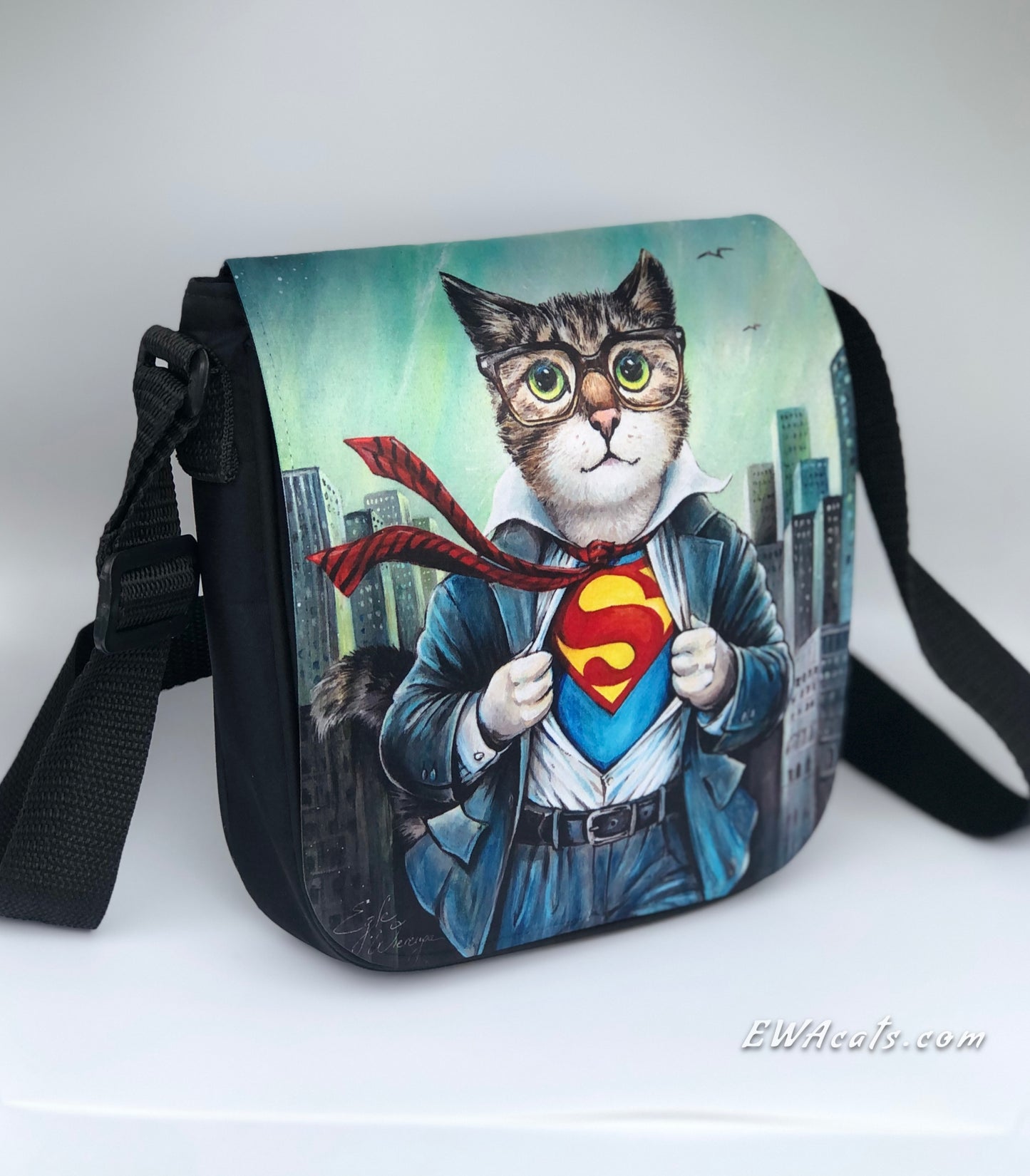 Shoulder Bag "The Cat of Steel" with a Removable Flap