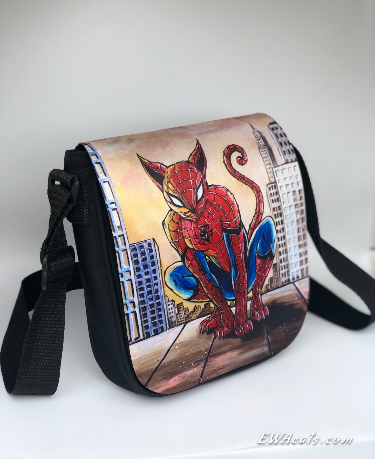 Shoulder Bag "Spider Cat" with a Removable Flap