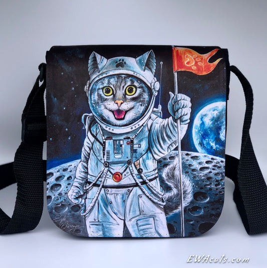 Shoulder Bag "First Cat on the Moon" with a Removable Flap