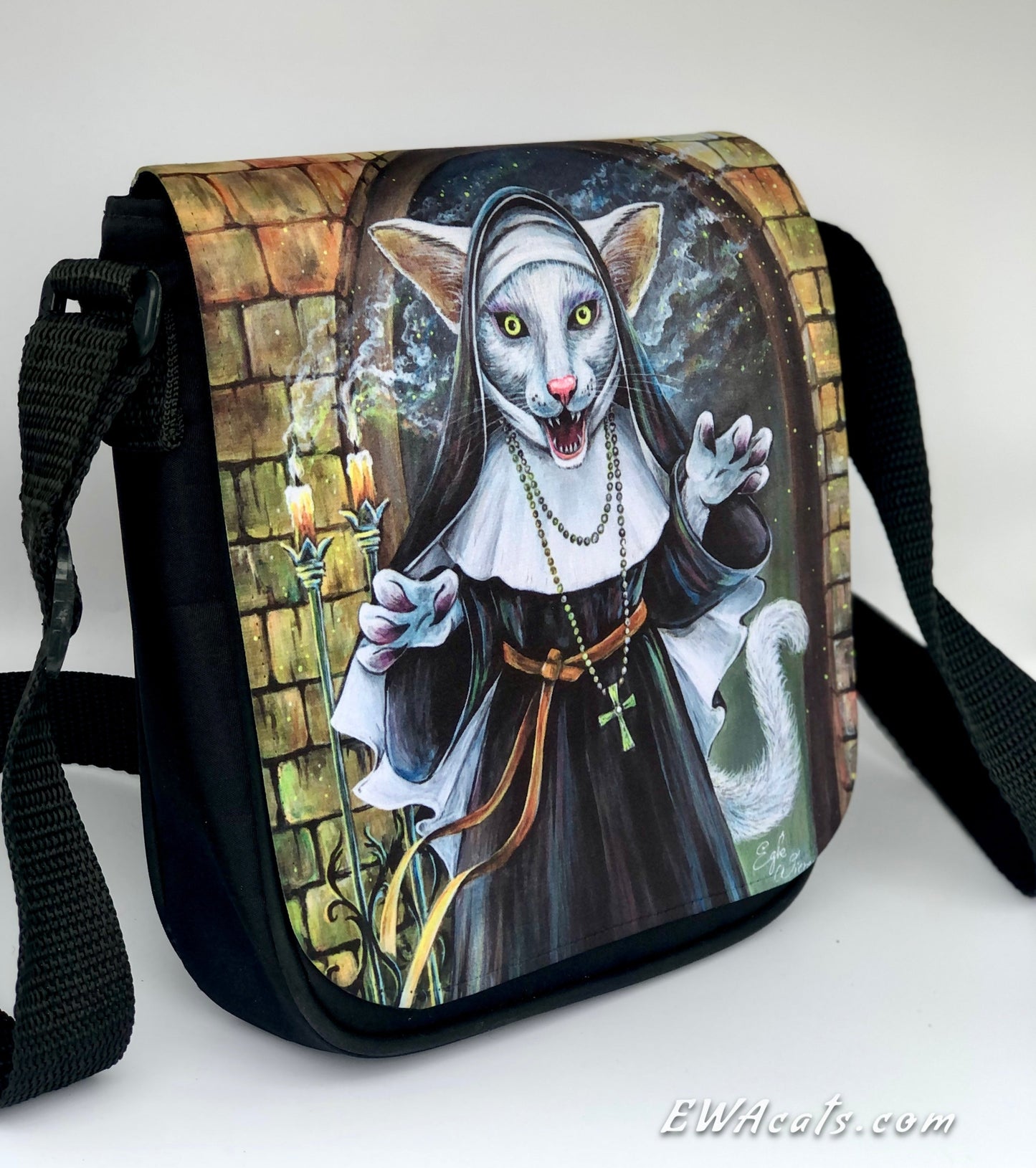 Shoulder Bag "Valak the Nun Cat" with a Removable Flap
