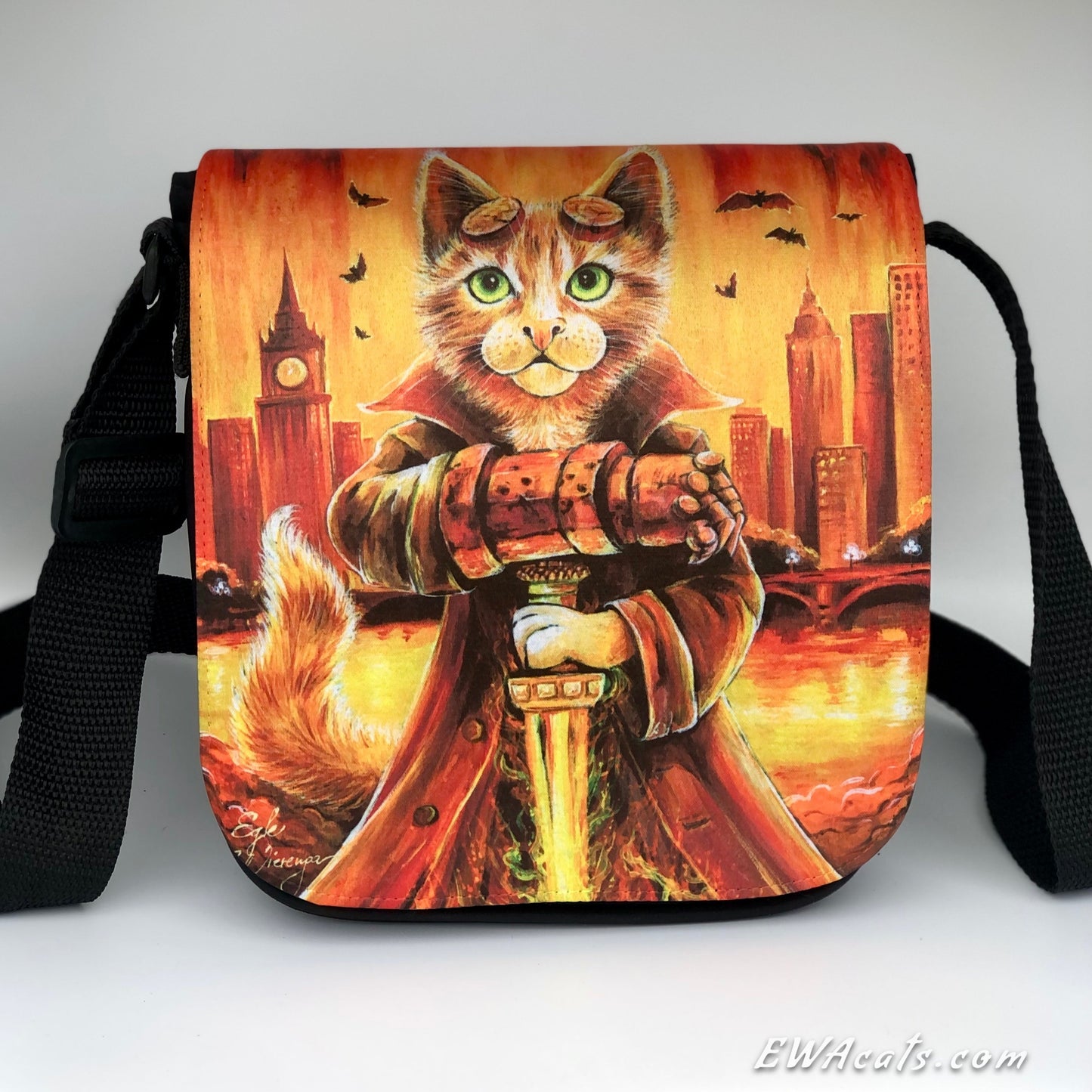 Shoulder Bag "Hellboy Kitty" with a Removable Flap
