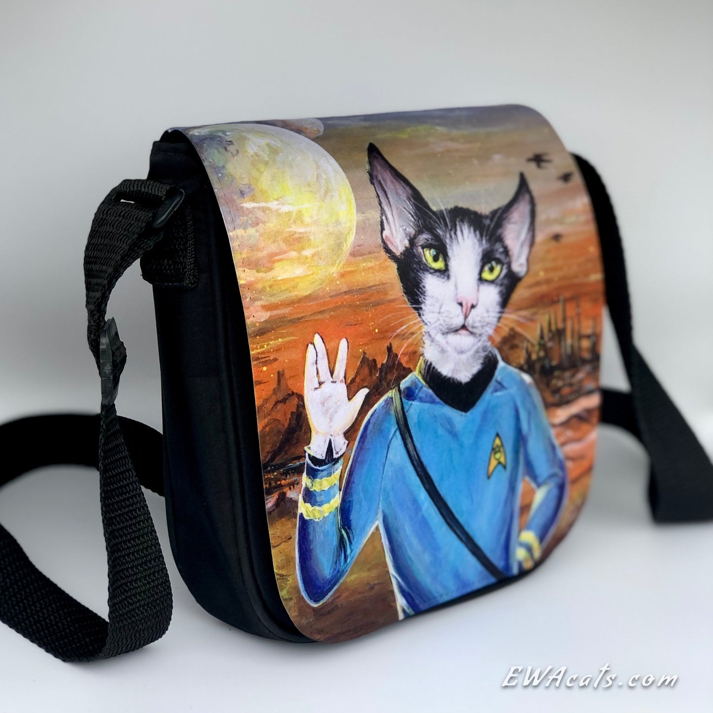 Shoulder Bag "Live Long and Purr" with a Removable Flap