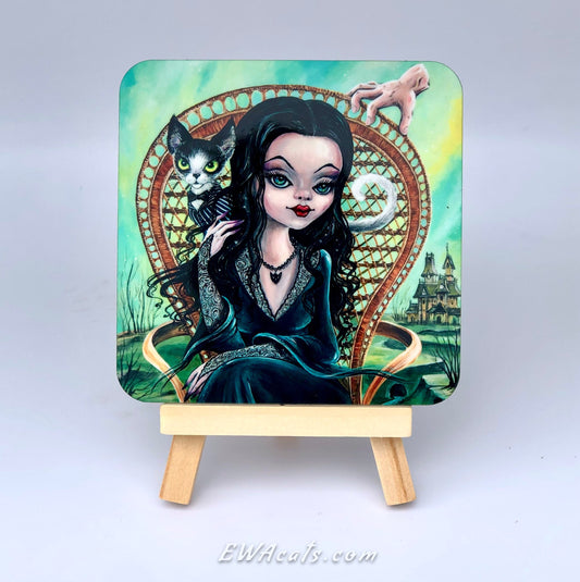 Coaster "Morticia and Her Cat Gomez"