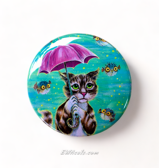 Button "Umbrella Cat"