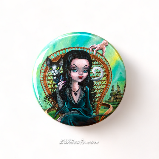 Button "Morticia and Her Cat Gomez"