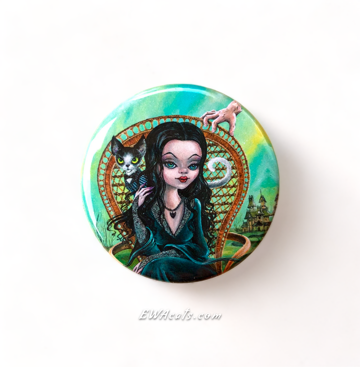 Button "Morticia and Her Cat Gomez"