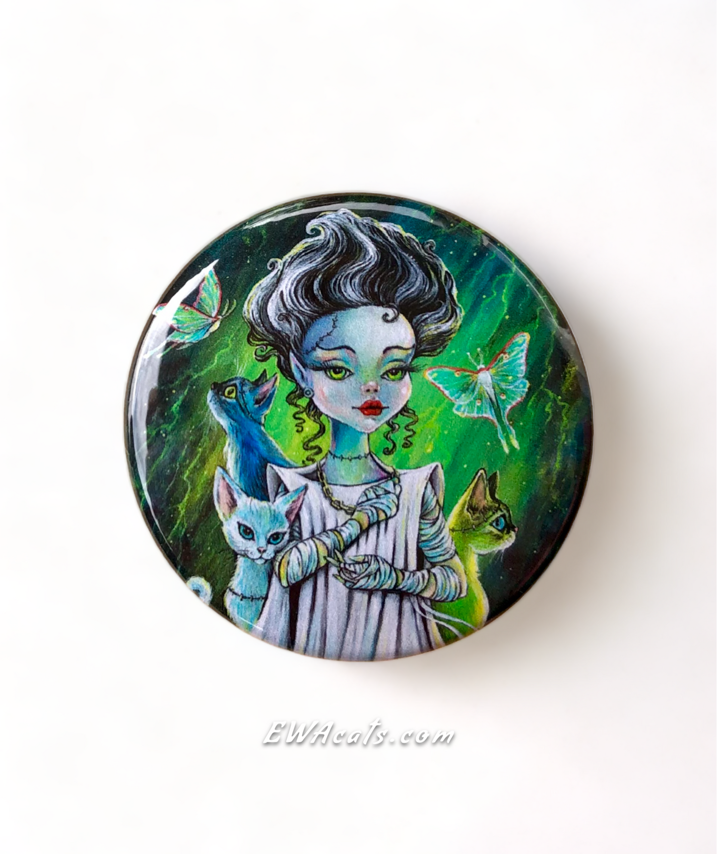 Button "Bride of Frankenstein and Her Franken Kitties"