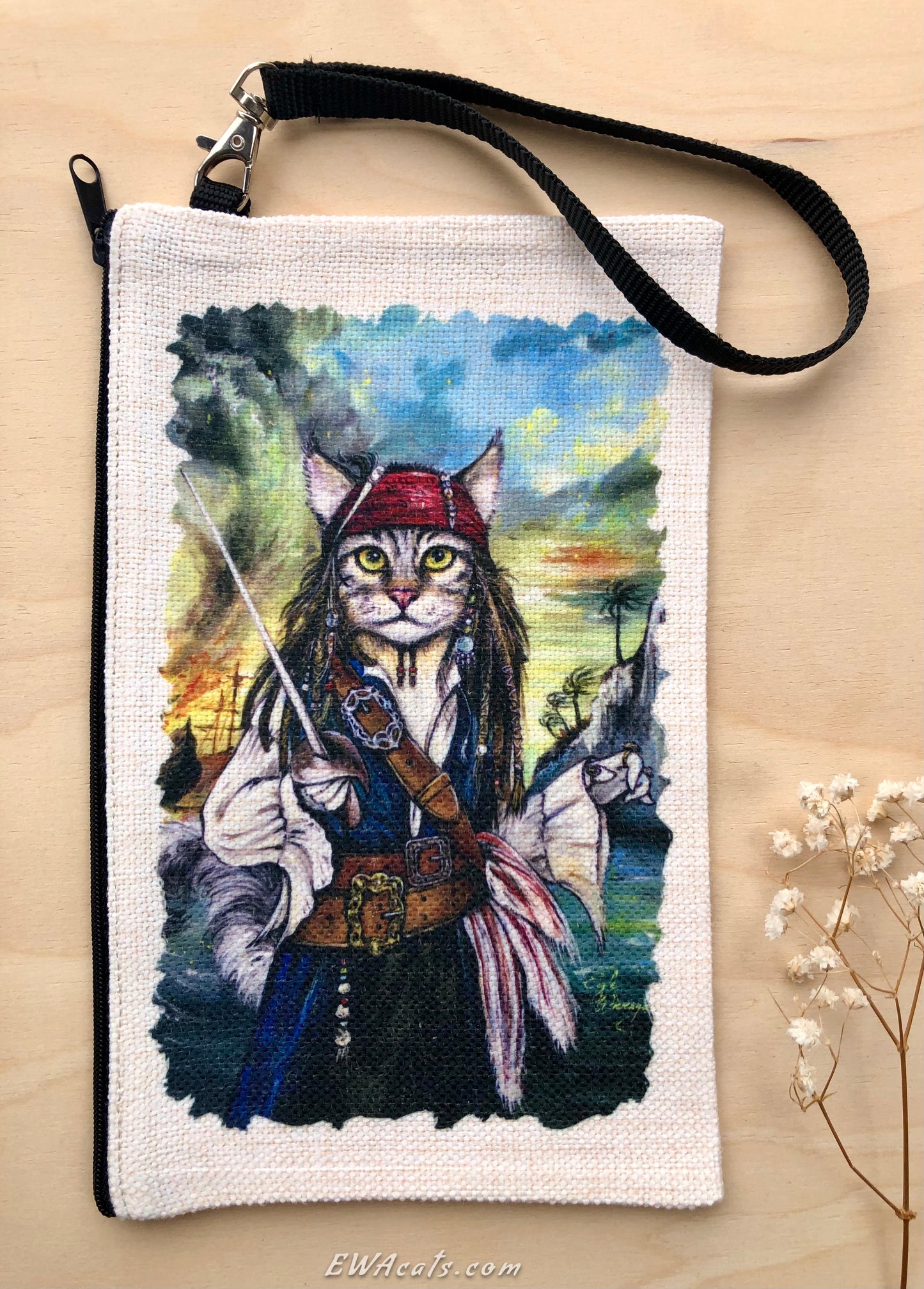 Linen Wallet "Cat Sparrow"