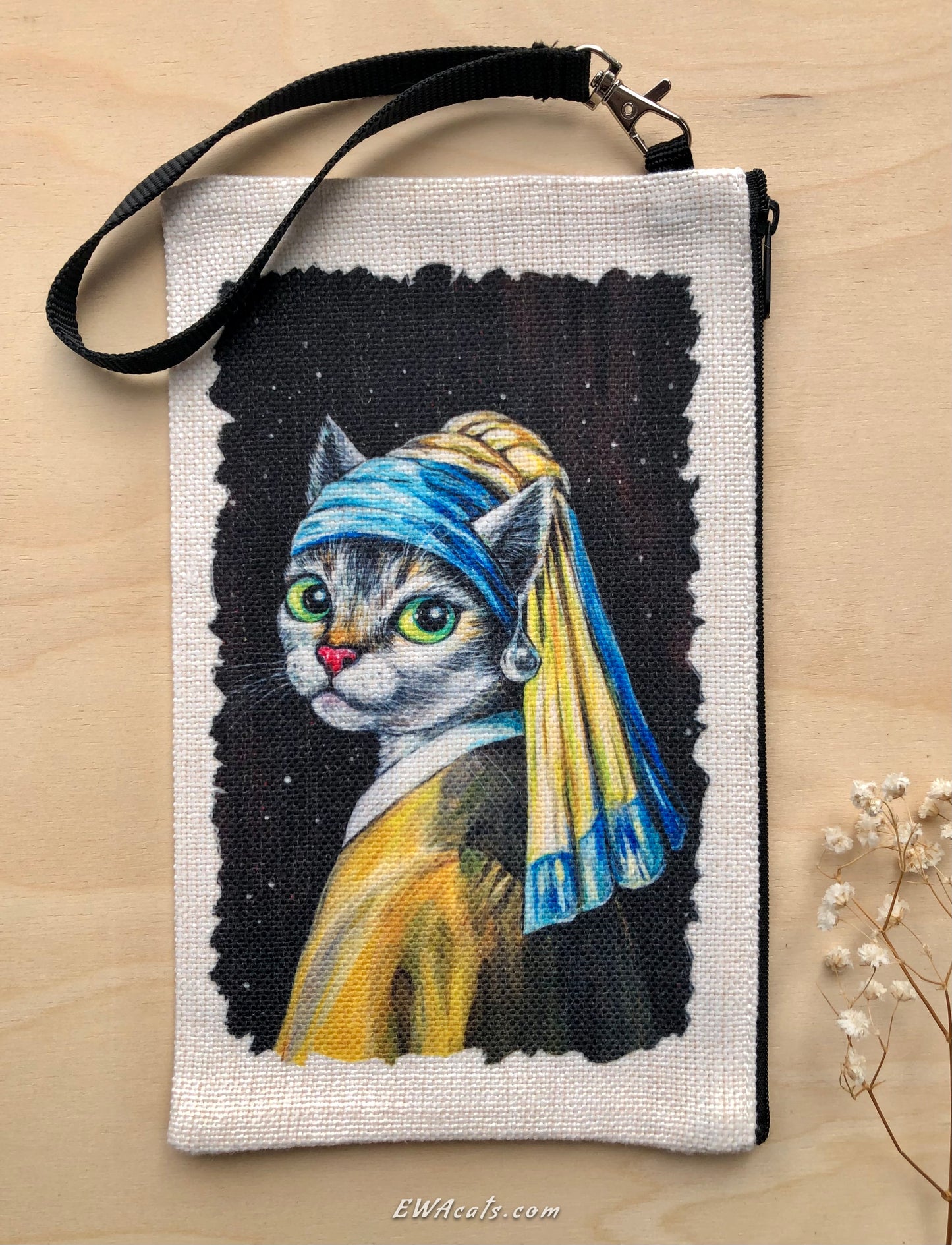 Linen Wallet "Cat With a Pearl Earring"