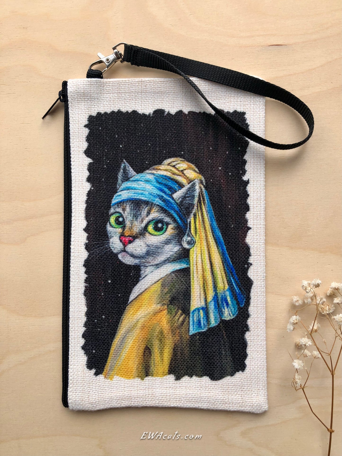 Linen Wallet "Cat With a Pearl Earring"