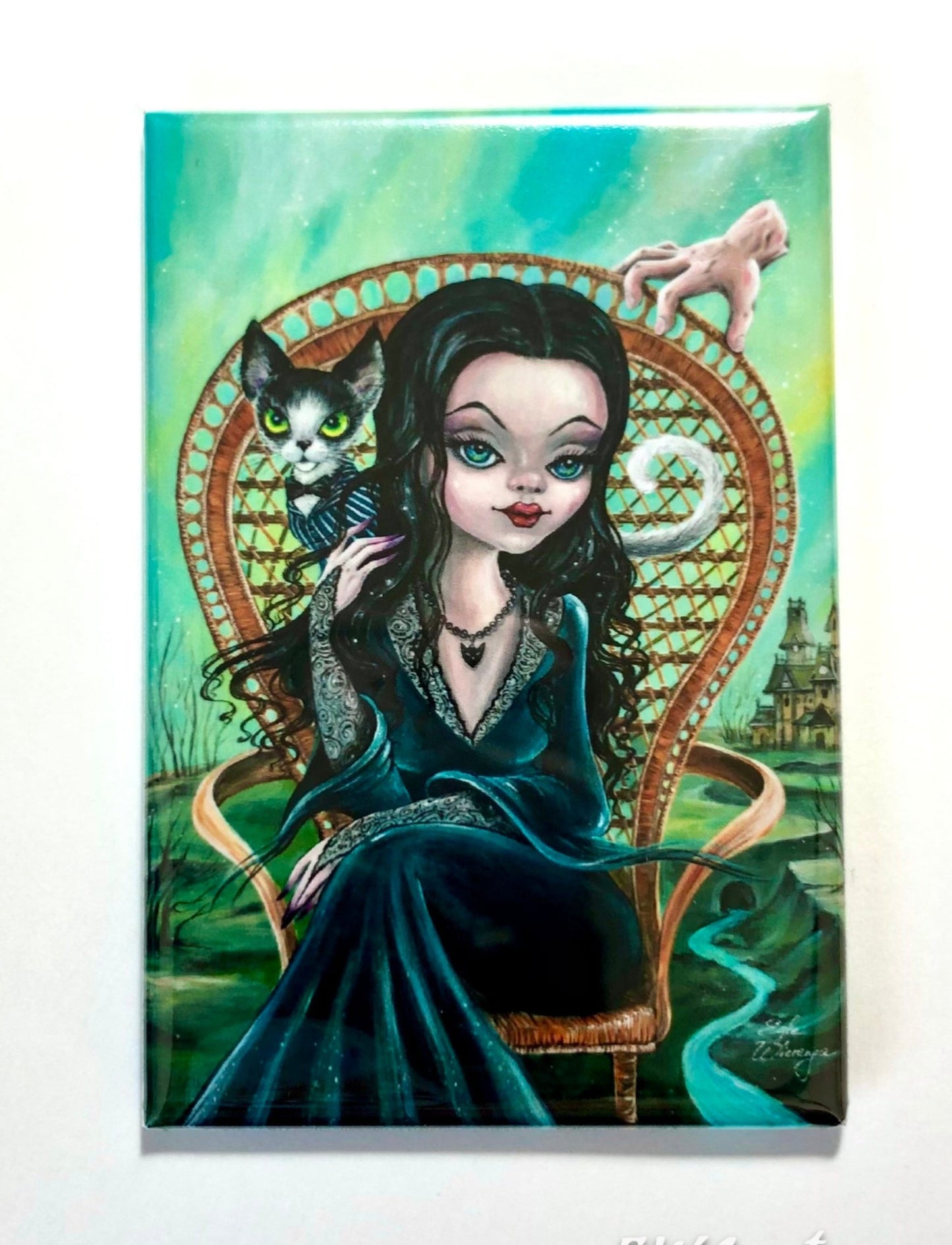 MAGNET 2"x 3" Rectangle "Morticia and Her Cat Gomez"