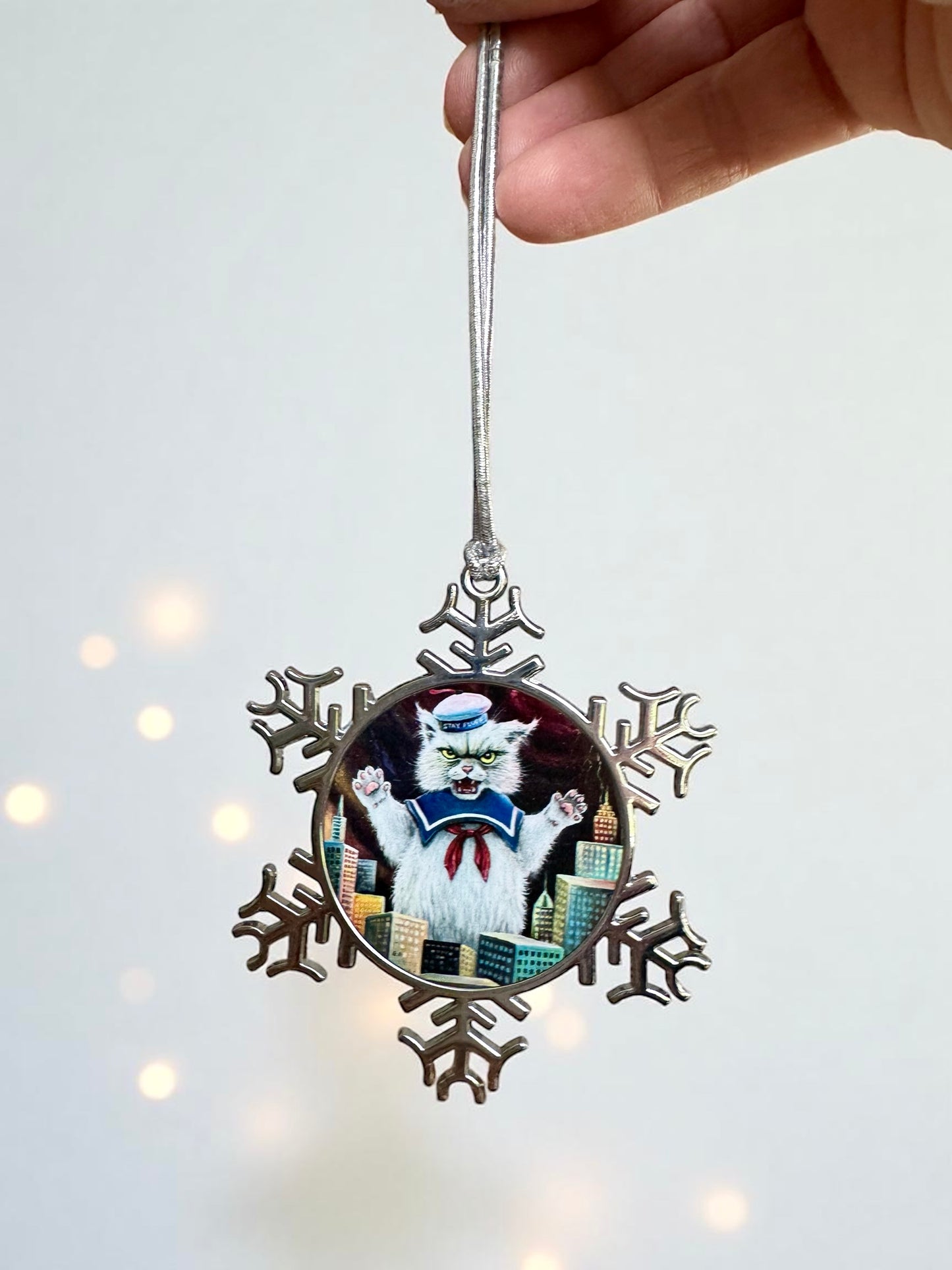 ORNAMENT 3"x 3" Silver Snowflake "Stay Fluff" (Image on both sides)