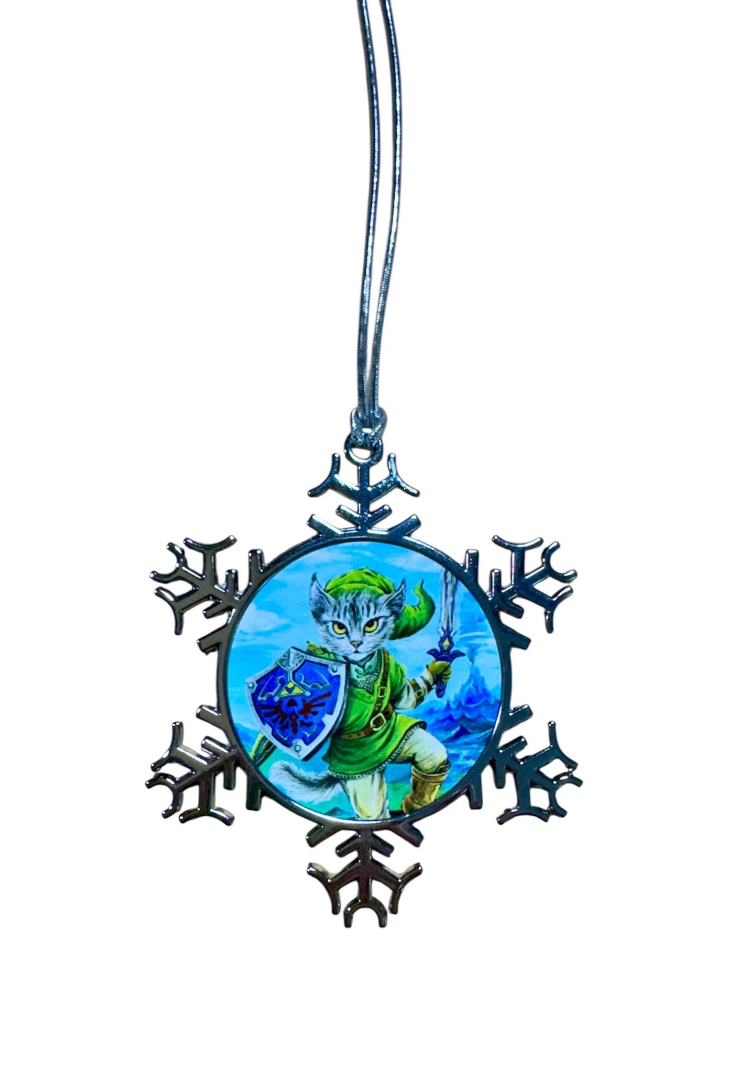 ORNAMENT 3"x 3" Silver Snowflake "Kitty Link" (Image on both sides)