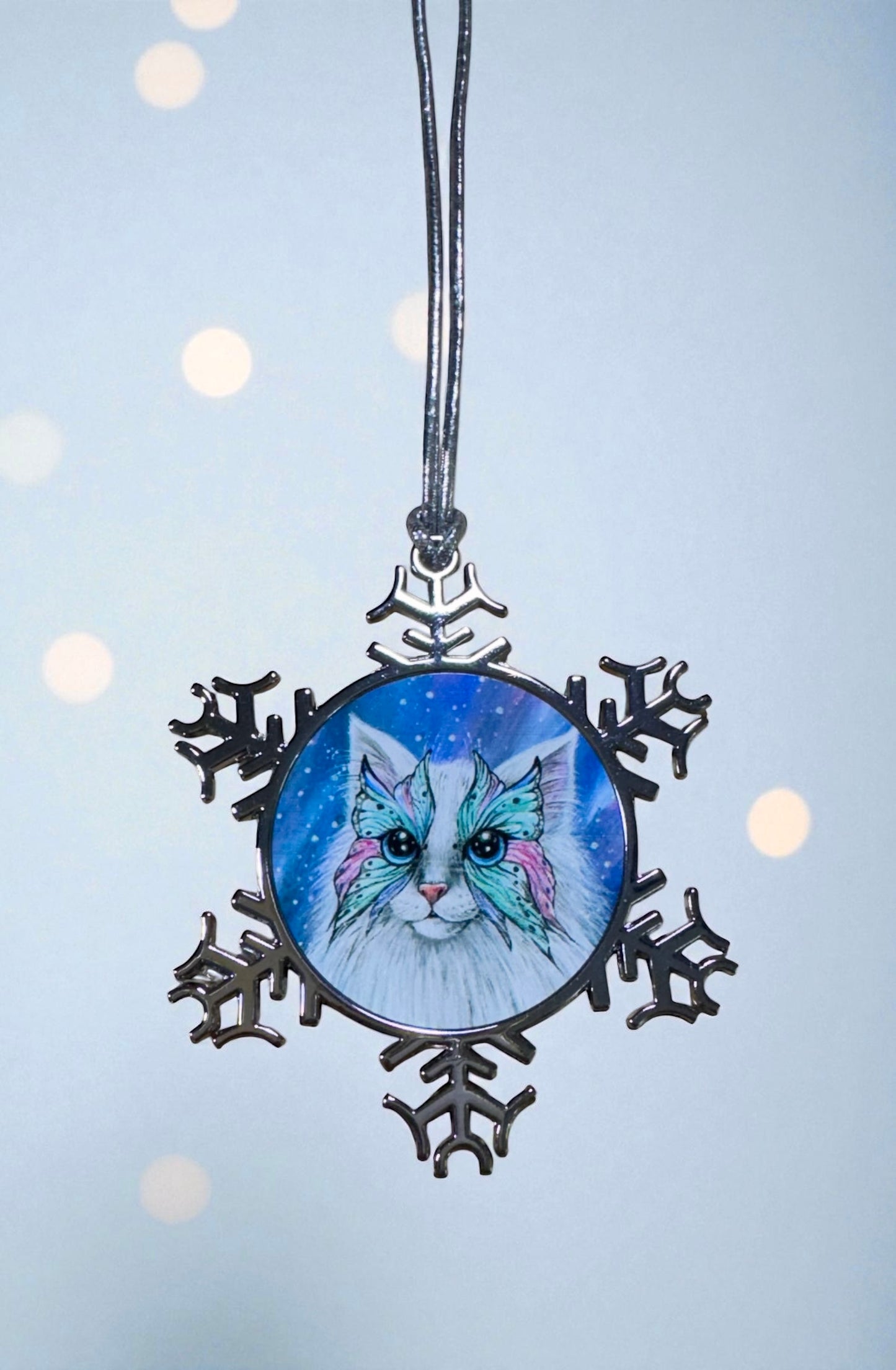 ORNAMENT 3"x 3" Silver Snowflake "Butterfly Whiskers" (Image on both sides)