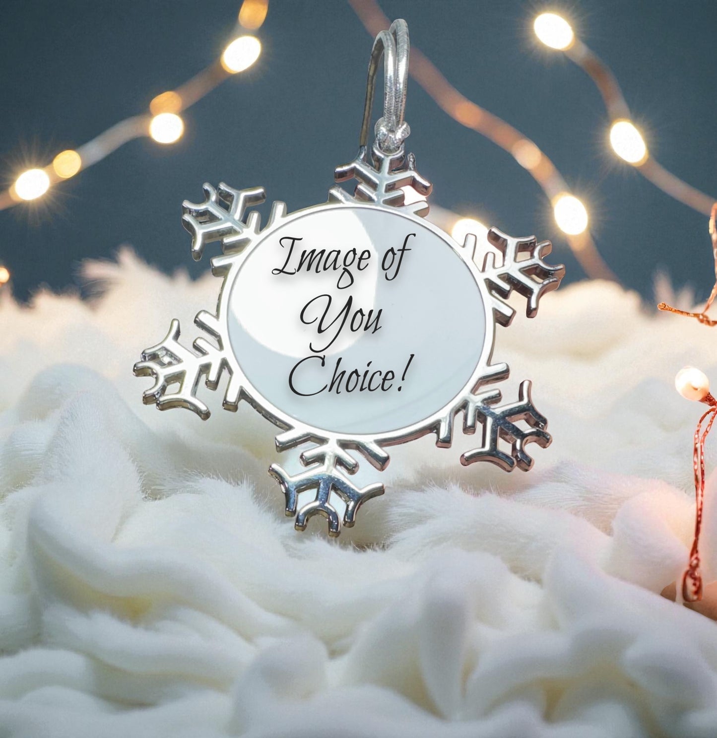 ORNAMENTS 3"x 3" Silver Snowflake Image of Your Choice! *Pick any image from my entire shop* (Image on both sides) See Directions Below