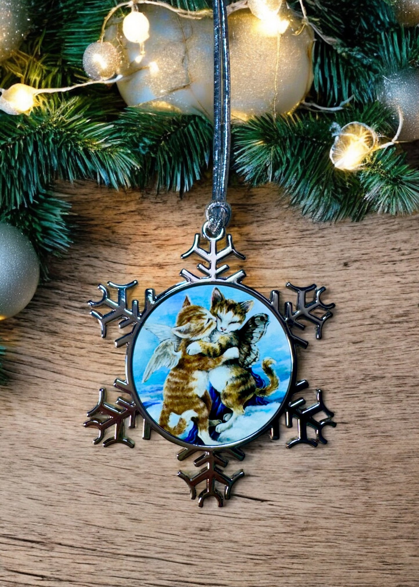 ORNAMENT 3"x 3" Silver Snowflake "L’Amour Et Purr" (Image on both sides)