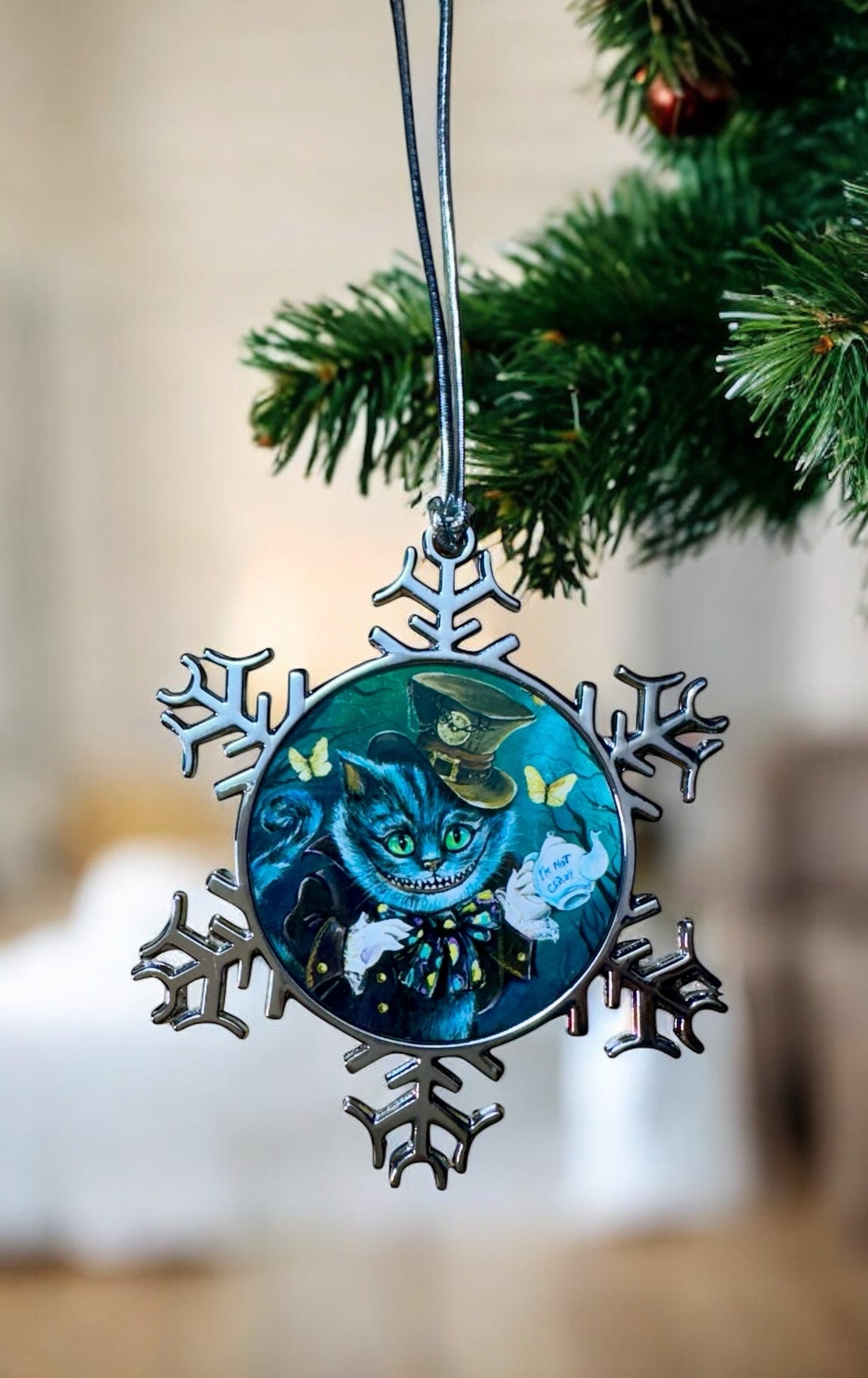 ORNAMENT 3"x 3" Silver Snowflake "I'm Not Crazy!" (Image on both sides)