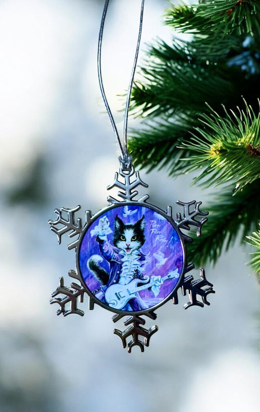ORNAMENT 3"x 3" Silver Snowflake "Purr Purr Rain!"