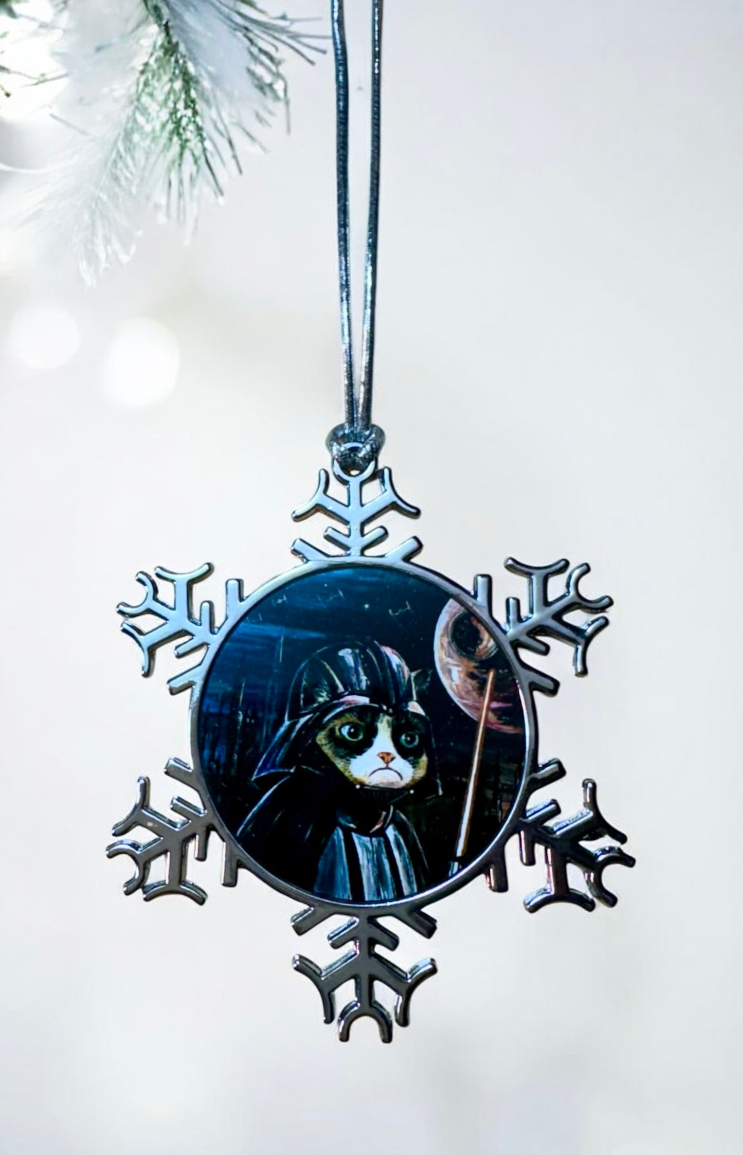 ORNAMENT 3"x 3" Silver Snowflake "Grumpy Vader"