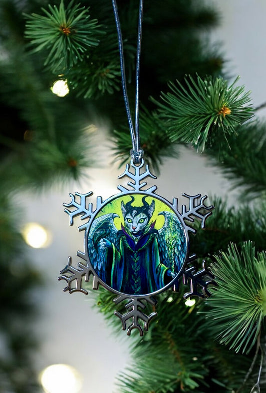 ORNAMENT 3"x 3" Silver Snowflake "Meowlificent"