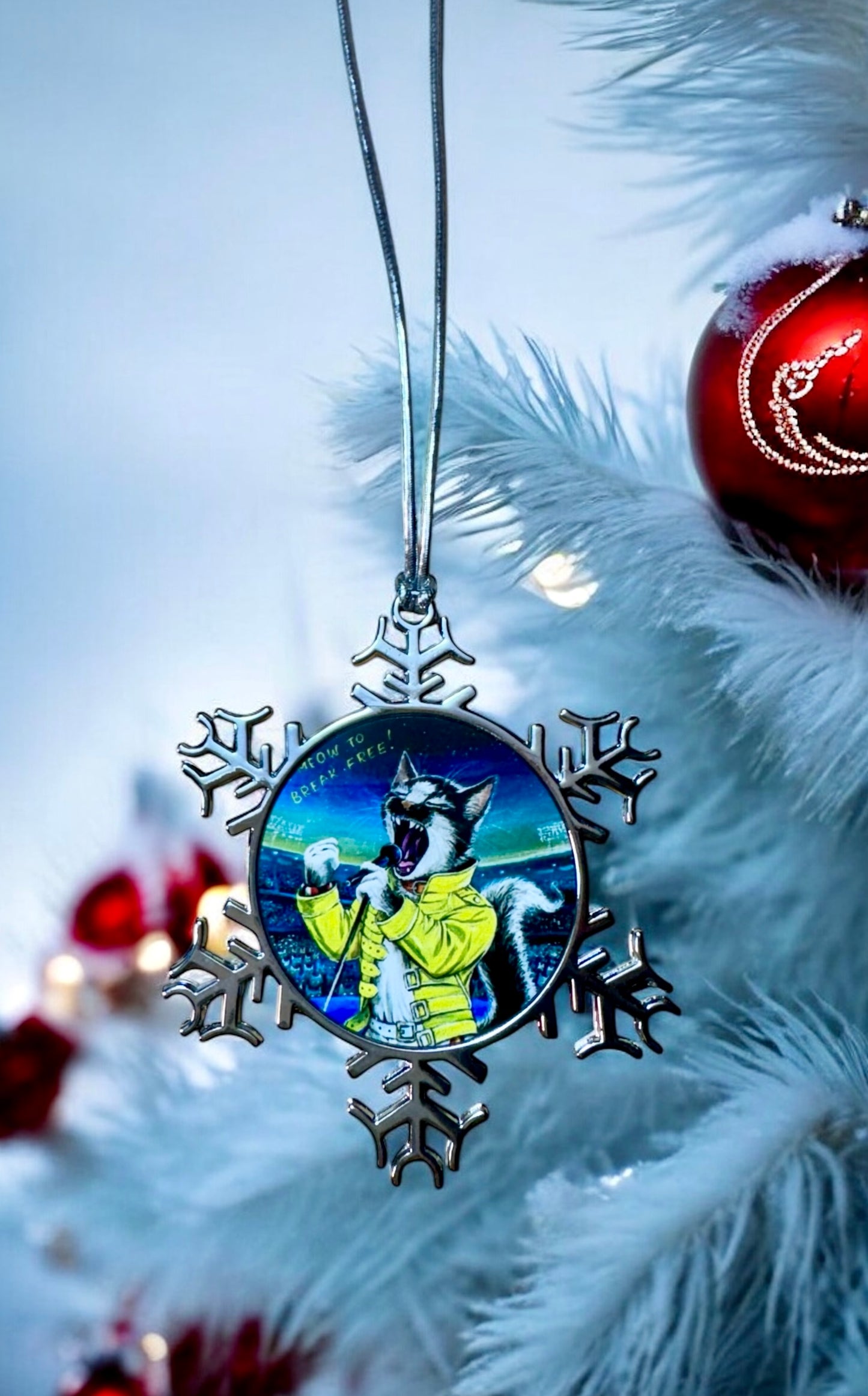 ORNAMENT 3"x 3" Silver Snowflake "I Meow To Break Free!"