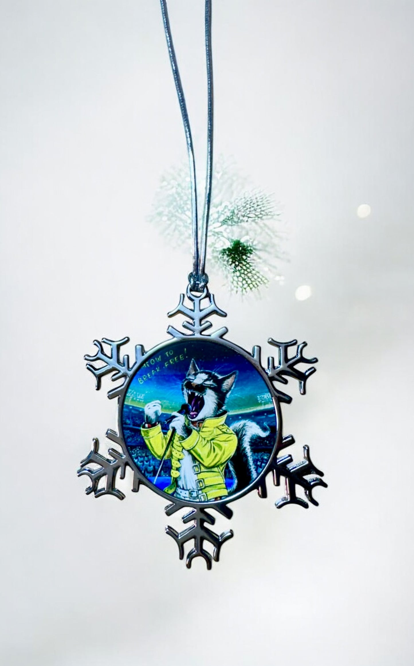 ORNAMENT 3"x 3" Silver Snowflake "I Meow To Break Free!"