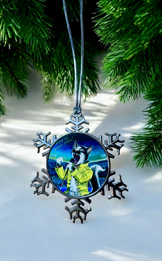 ORNAMENT 3"x 3" Silver Snowflake "I Meow To Break Free!"