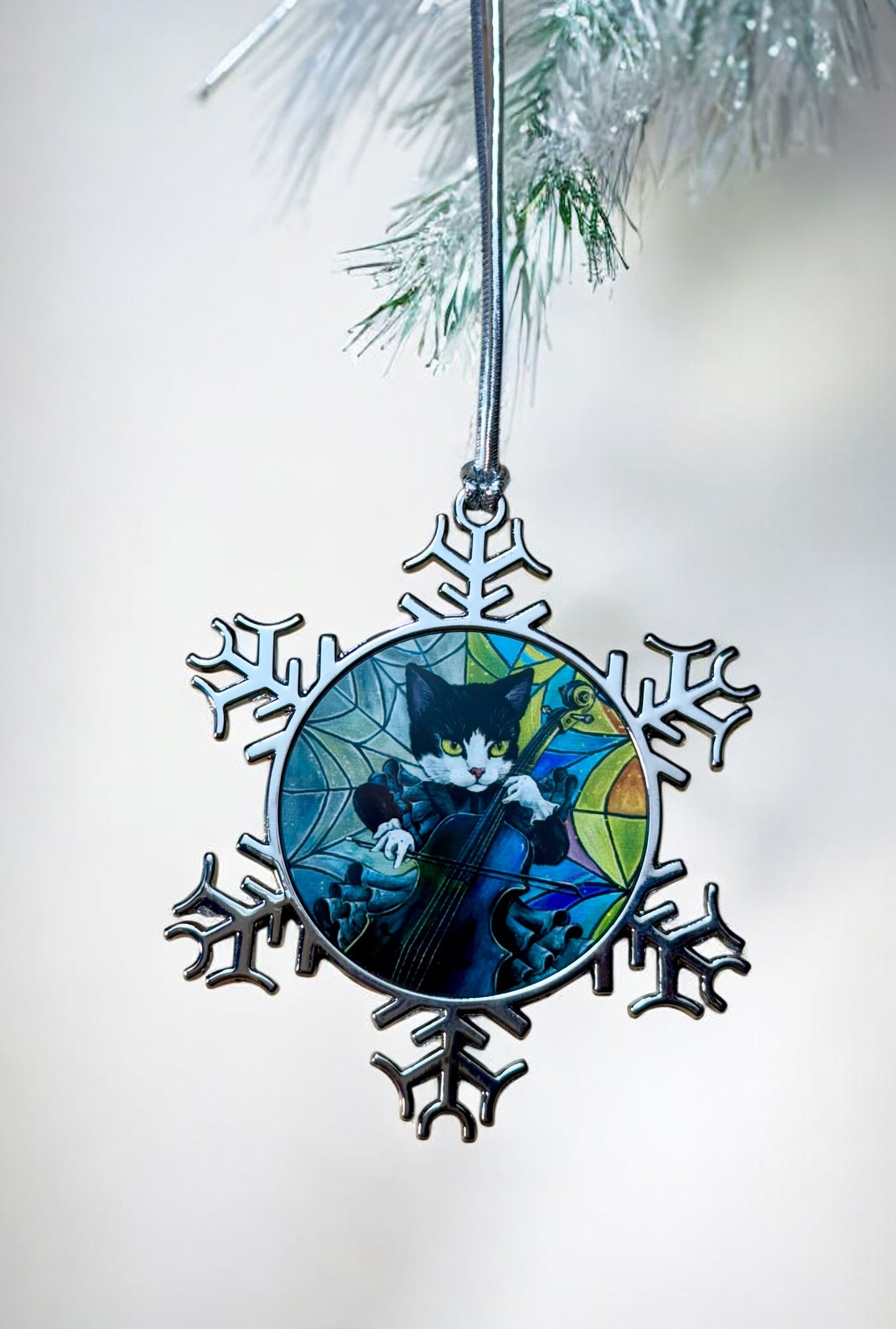 ORNAMENT 3"x 3" Silver Snowflake "Wednesday Cattams" (Image on both sides)