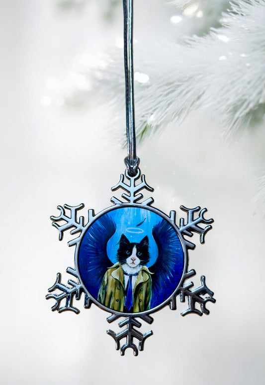 ORNAMENT 3"x 3" Silver Snowflake "Cattiel" (Image on both sides)