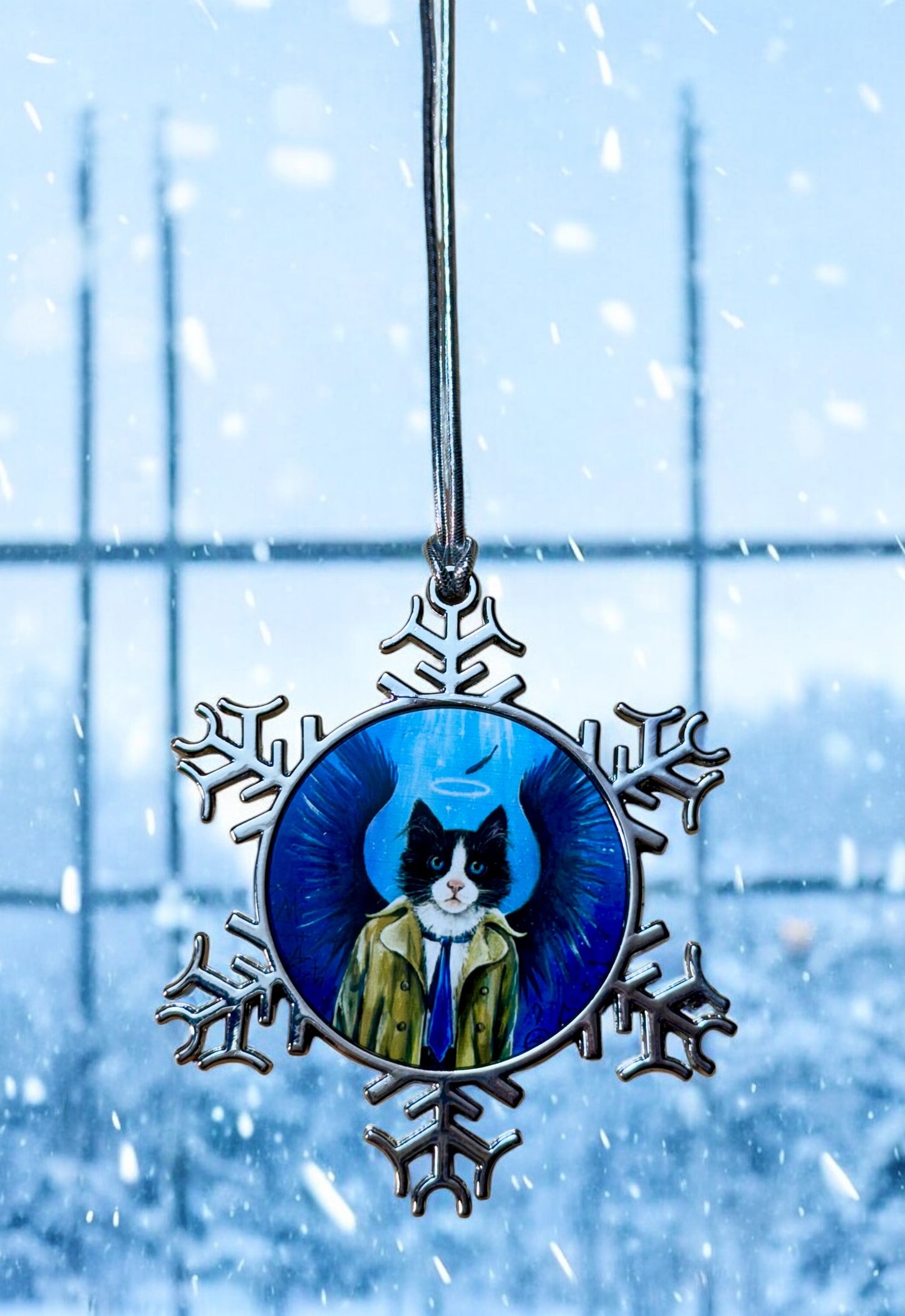 ORNAMENT 3"x 3" Silver Snowflake "Cattiel" (Image on both sides)