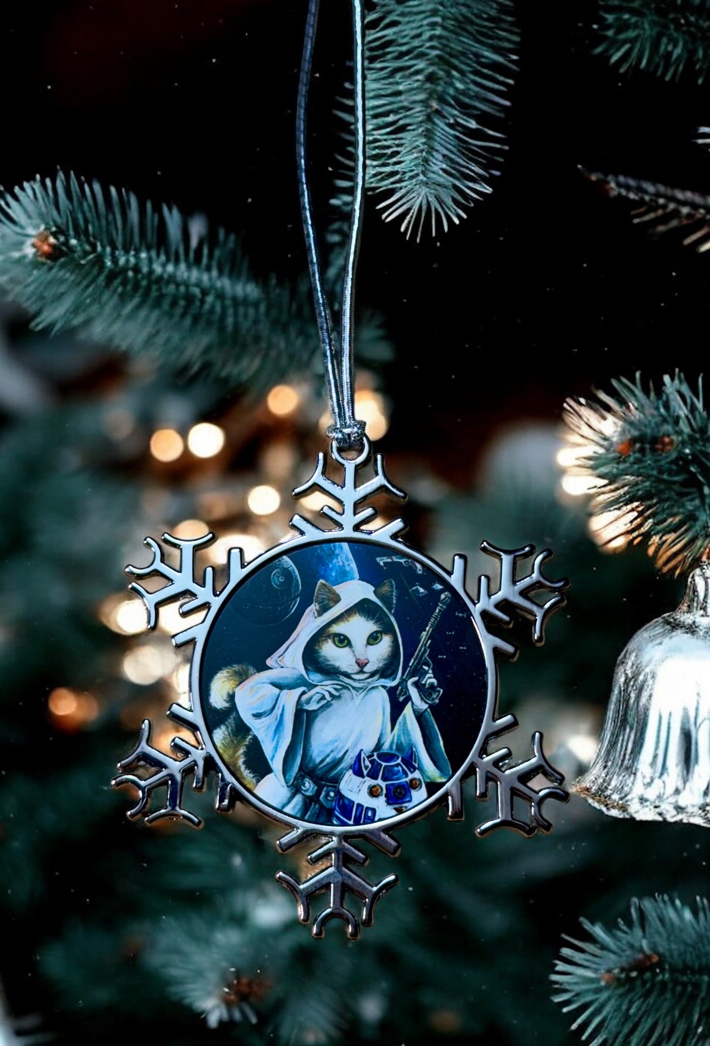 ORNAMENT 3"x 3" Silver Snowflake "Purrincess Leia" (Image on both sides)