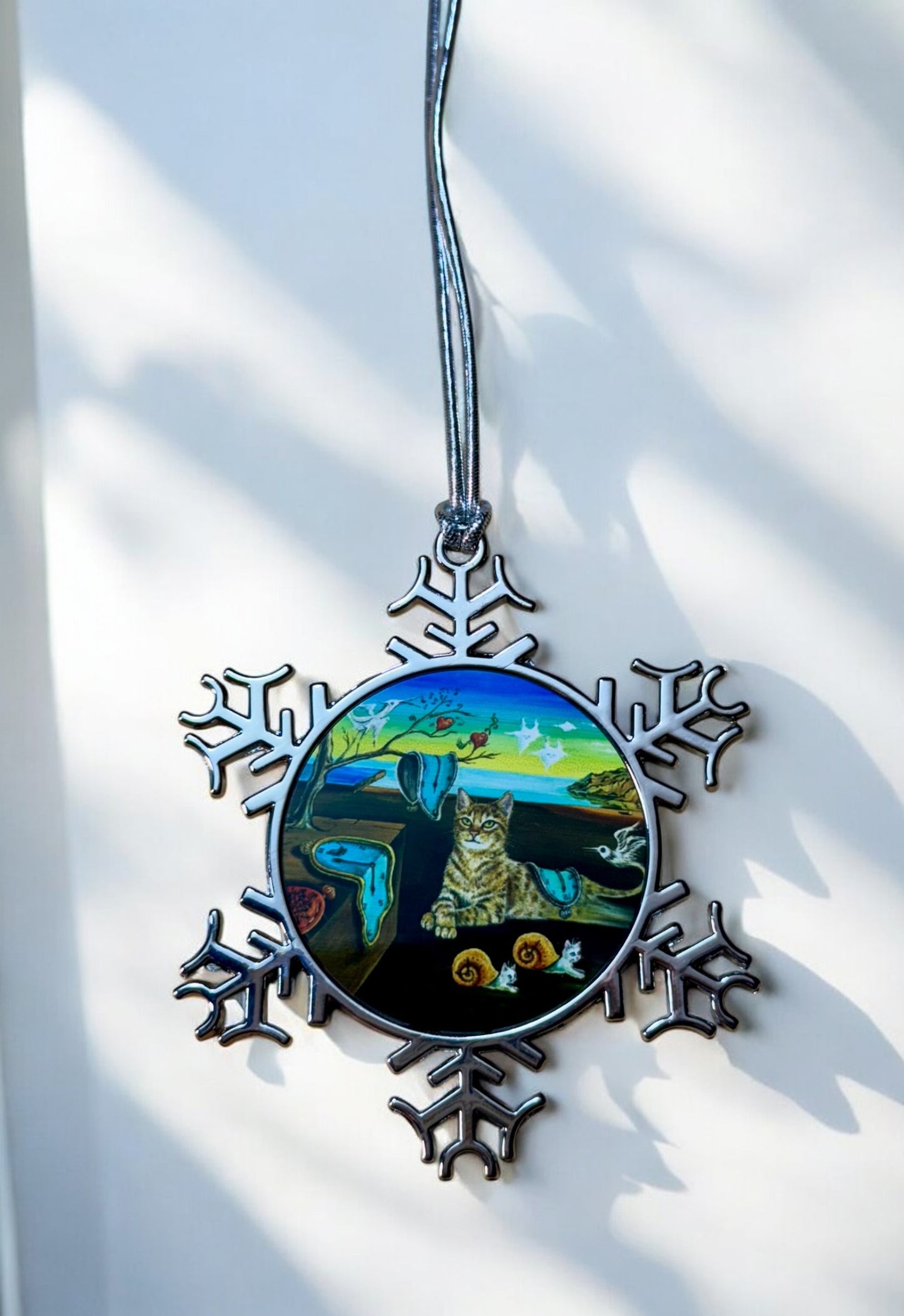 ORNAMENT 3"x 3" Silver Snowflake "The Purrfect Time" (Image on both sides)