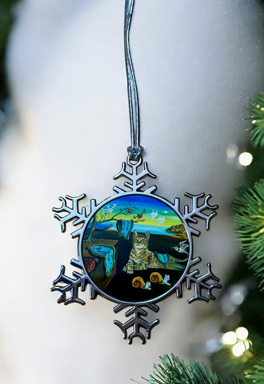 ORNAMENT 3"x 3" Silver Snowflake "The Purrfect Time" (Image on both sides)