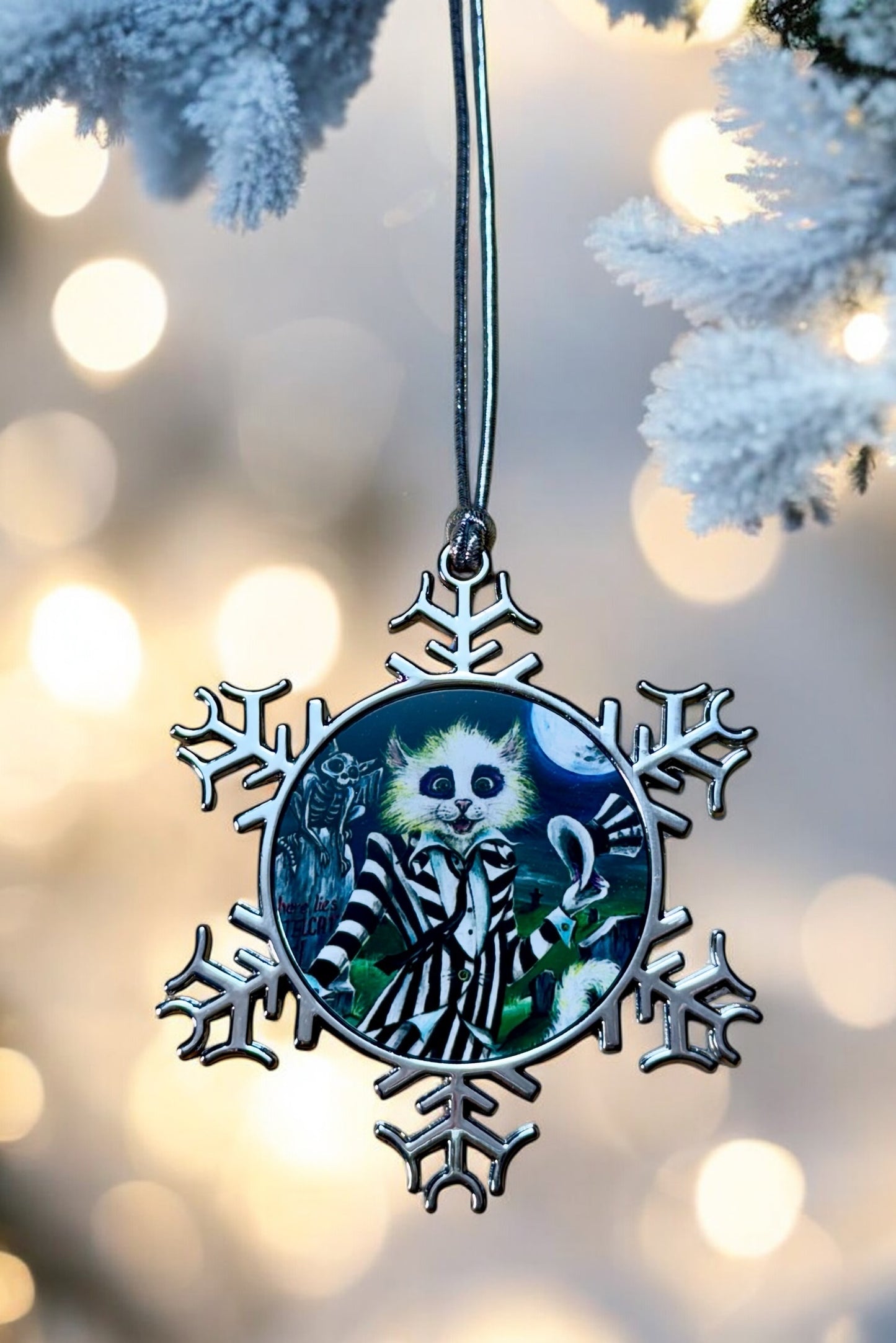 ORNAMENT 3"x 3" Silver Snowflake "BeetleCat" (Image on both sides)