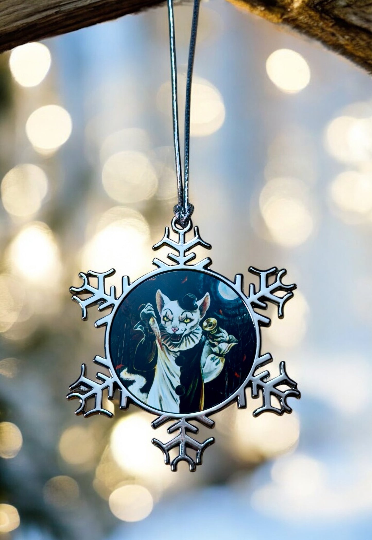 ORNAMENT 3"x 3" Silver Snowflake "TerriFurry" (Image on both sides)