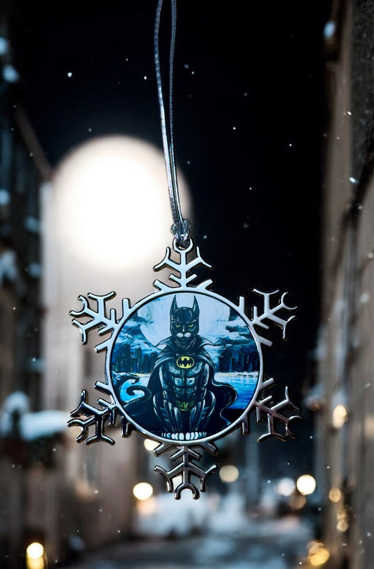 ORNAMENT 3"x 3" Silver Snowflake "The Dark Kat" (Image on both sides)