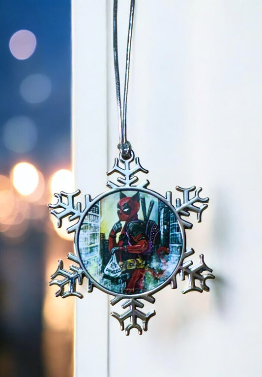 ORNAMENT 3"x 3" Silver Snowflake "Catpool" (Image on both sides)