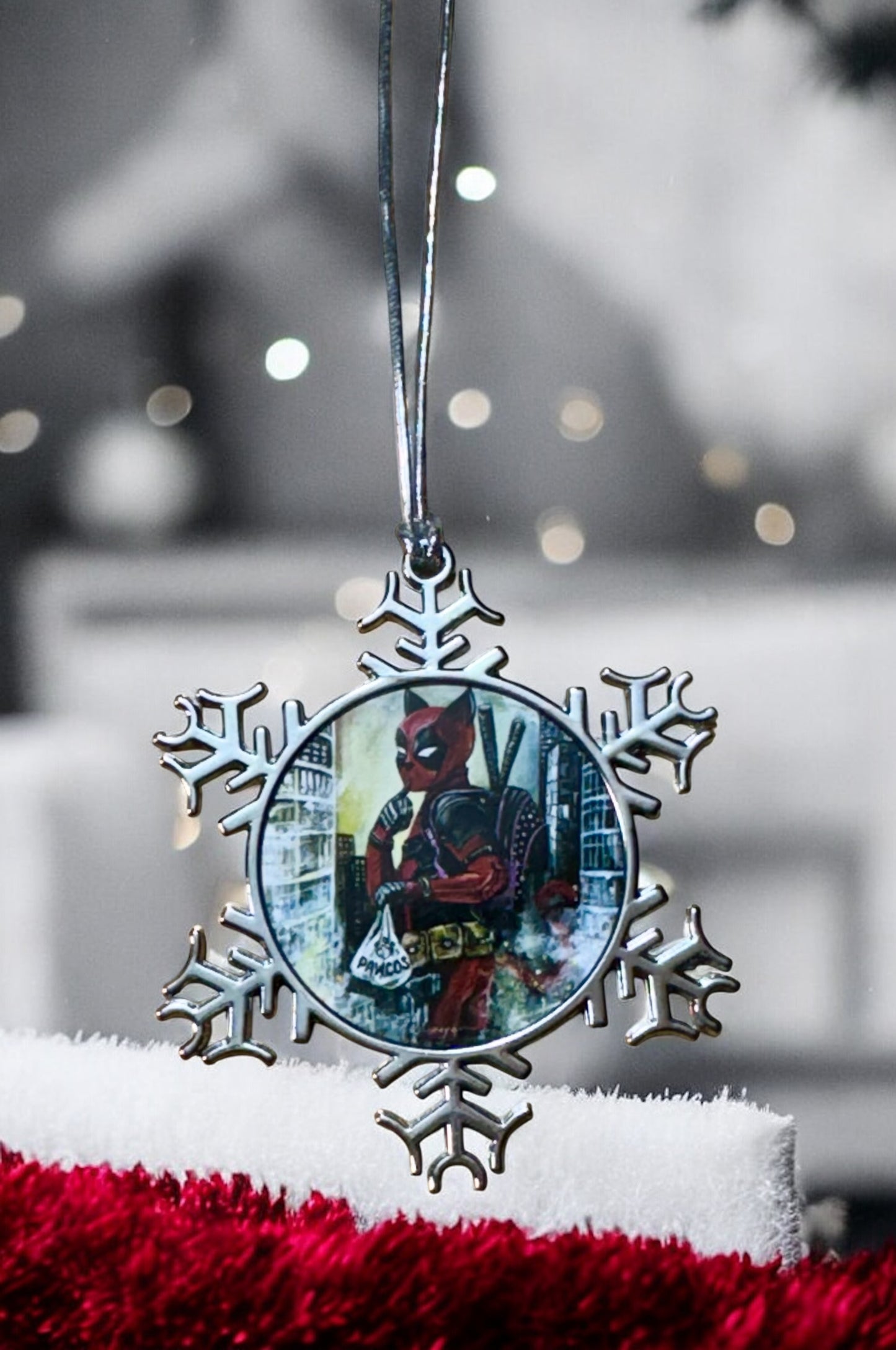 ORNAMENT 3"x 3" Silver Snowflake "Catpool" (Image on both sides)