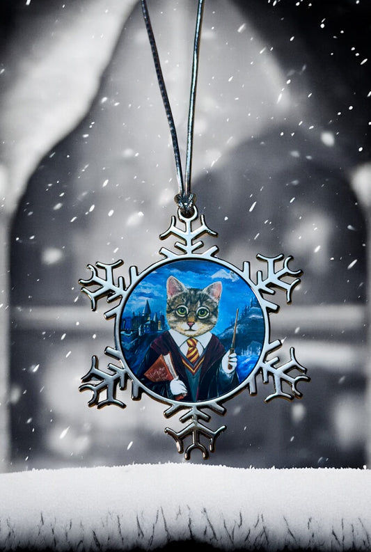 ORNAMENT 3"x 3" Silver Snowflake "Harry Catter" (Image on both sides)