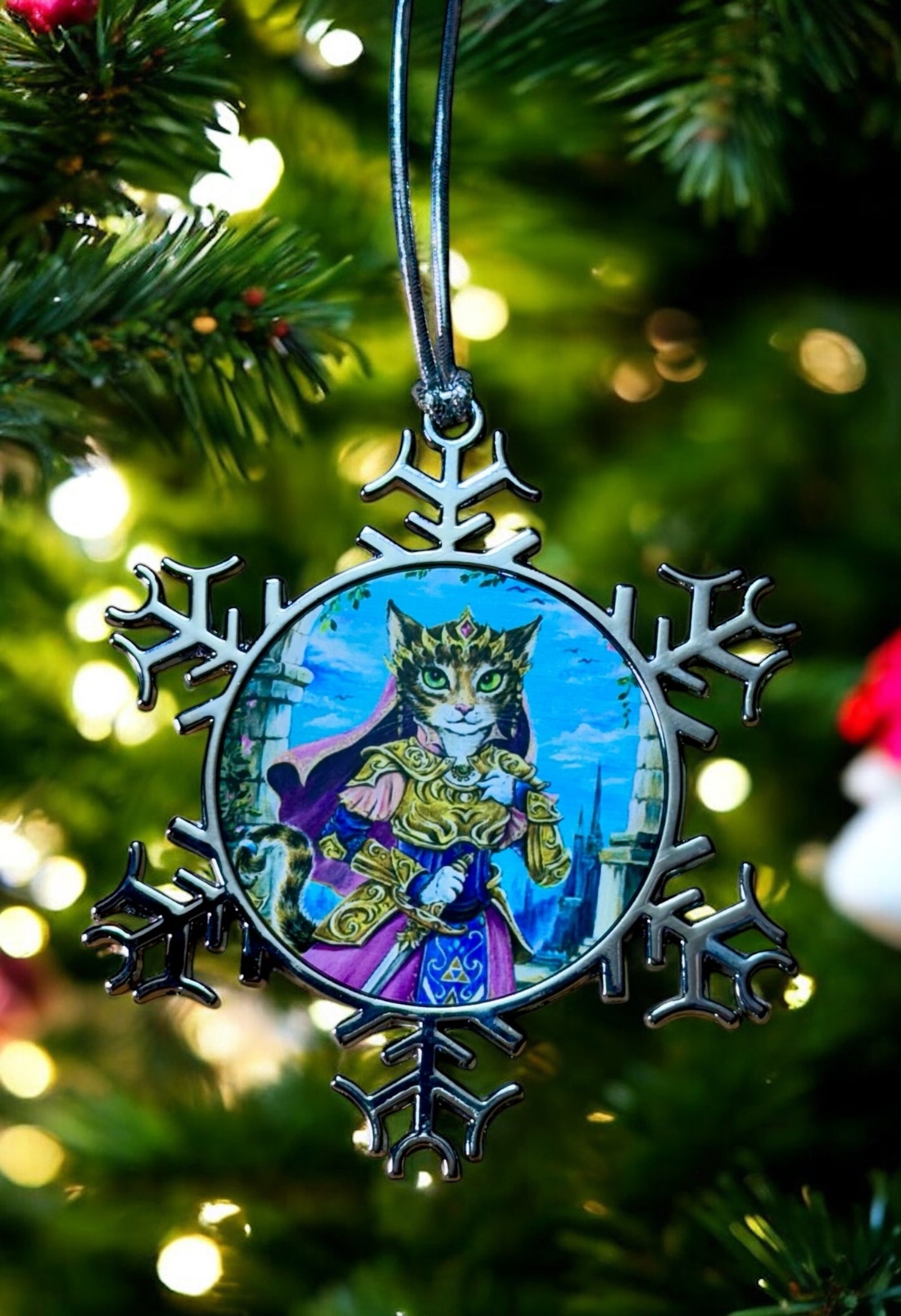 ORNAMENT 3"x 3" Silver Snowflake "Purrincess Zelda" (Image on both sides)